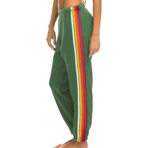 Aviator Nation 5 Stripe Sweatpants Palm/Rainbow White Excellent Condition